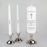 Personalised Wedding Unity Candle with a simple Cross and candle holders as an optional extra by Just Candles