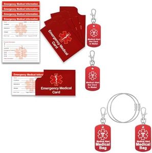 4 Pack Emergency Contact Information Id Card for Wallet and 2 Pcs See Card in Wallet Keychain+2 Pack Medical Bag Luggage Tag