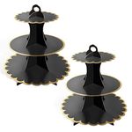 2 Pack Black Cake Stand Cardboard Cupcake Stand 3 Tier Cupcake Dessert Holder Cardboard Round Tower Cardboard Cake Stands for Afternoon Tea Cake Stand 3 Tier Cake Stand for Birthday,Party,Baby Showers