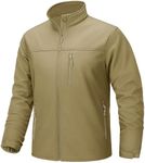 TACVASEN Mens Tactical Jacket Softshell Lightweight Winter Coat Waterproof Rain Jacket Fleece Lined Windbreaker with 5 Pockets Work Hiking, Khaki, L