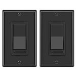 [2 Pack] BESTTEN Dimmer Wall Light Switch, Single-Pole or 3-Way, Compatible with Dimmable LED, Incandescent, Halogen and CFL Bulbs, Wallplate Included, Gloss Black