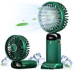 Portable Fan, Handheld Fan Personal Fan 5000mAh Rechargeable with 5 Speeds, Mini Quiet Fan with LED Display, 11-21Hs Desk Fan Working Time for Office Outdoor Travel Camping-Dark Green