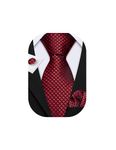 Barry.Wang Men Ties Ruby Red Necktie Set Pocket Square Cufflink Christmas