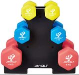 Jimwalt Premium Cast Iron Neoprene Coated Dumbbell Combo with Stand (15 Kg (1.5kg + 2kg + 4kg Set))