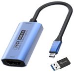 Guermok Video Capture Card, USB3.0 HDMI to USB C Capture Card, 4K Full 1080P60FPS Capture Devices for Gaming Live Streaming Video Recorder, for Windows Mac OS System OBS Zoom PS4/5 Switch Xbox1(Blue)