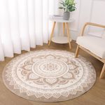 SHACOS Round Rugs 120 CM Round Area Rug for Living Room Super Soft Circle Rug Machine Washable Non-Slip Traditional Floral Medallion Floor Carpet Rug for Living Room Bedroom Entryway Bathroom, Brown