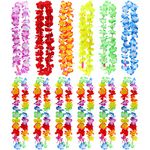 Chuangdi 12 Pieces LED Hawaiian Leis Light Up Flower Leis Necklace Light Up Rainbow Flower Hawaiian Leis LED Tropical Hawaiian Party Necklace for Party Supplies