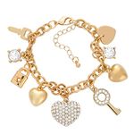 ASTER Musical Charm Bracelet Gold Chain Link Bracelet - 7"+ 2"Extender 14K Gold Plated Love Locked Bracelets