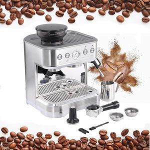 Fully Automatic Espresso Coffee Machines with Milk Frother and Grinder 15 Bar Espresso Machines, 1350W 2.5L Removable Water Tank 2 Cup Filters 6 Coffee Varieties Stainless Steel for Home and Office