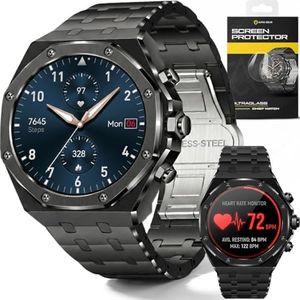 ALPHAGEAR Chief Smartwatch for Men, Premium Hex Bezel Metal Smart Watch, AI Voice Assistant, 14-Day Battery, AMOLED Display, Bluetooth Calling, Stainless Steel, Water Resistant, Dark Gray