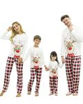 Linnhoy Christmas Pajamas Family Set,Matching Christmas Family Pajamas,Xmas PJ's White Elk Red Plaid Family Christmas Pajamas