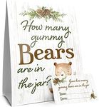 Guess How Many Gummy Bears Woodland Baby Shower Game - Standing Sign and 30 Cards