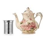 YOLIFE Red Rose Teapot with Removab