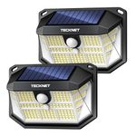 TECKNET Outdoor Solar Light 231 LED, 3 Modes Motion Sensor, Solar Powered Security Light 300° Wide Angle, IP65 Waterproof, Solar Wall Light for Front Door/Fence/Yard/Garage/Garden (2 Pack)