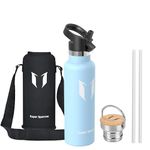 Super Sparrow Water Bottle Stainless Steel - 620ml - Insulated Metal Water Bottles - Standard Mouth Flask - BPA Free - Straw Bottle for Work, Gym, Sports - 2 Lids