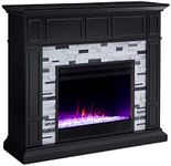 SEI Furniture Drovling Marble Tiled Color Changing Electric Fireplace, Black/White/Gray