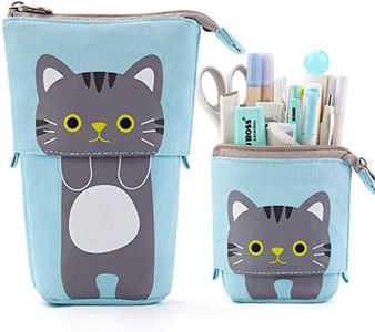 iFeather Desk Organiser cat Pencil case Canvas Pen Holder Vertical Stationery Box Student case (Blue)…