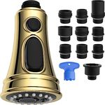 Hibbent Kitchen Faucet Head Replacement, Gold Pull Down Faucet Spray Head, 3 Function Faucet Sprayer Nozzle with 10 Adapters Compatible with Moen, American Standard, Kohler Faucets, Polished Brass