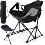 COSTWAY Hammock Camping Chair, Folding Swing Chair with Retractable Footrest, Adjustable Back, Head Pillow, Cup Holder & Carry Bag, Portable Rocking Recliner for Picnic Fishing Hiking (Black)