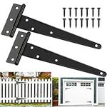 PERFETSELL 2 PCS 300mm T Hinges Black Metal Tee Hinges Shed Hinges Heavy Duty T Strap Hinges Rustproof Garden Gate Hinges Fitting with 14 Screws for Gate Hardware, Shed Doors, Barn Doors (12 Inch)