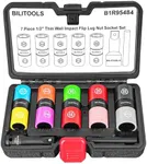 BILITOOLS Lug Nut Socket Set, 1/2" Thin Wall Impact Flip Sockets for Wheel lug Nuts with Non-Marring Sleeves, Half Sizes: 17/17.5, 18.5/19.5, 19/21, 21/21.5, 22/22.5mm, Knockout Bar & Extension