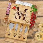 The Wedding Party Store Personalized Premium Charcuterie Cheese Board Tray Set with Spreader Utensil Tools with Any Name (Bamboo - Name Initial Style)