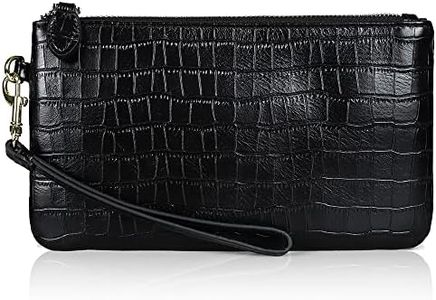 befen Genuine Leather Wristlet Clutch RFID Blocking Bag Cell Phone Wallet Purse Smartphone Wristlet Wallet Purses and Handbags for Women, Black Crocodile