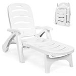 COSTWAY Folding Sunlounger with Wheels, 5-Position Adjustable Outdoor Deck Chair Furniture, Garden Beach Patio Pool Lounger Recliner Seat (White)