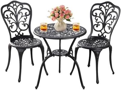Withniture Patio Bistro Set 3 Piece Outdoor,Cast Aluminum Outdoor Bistro Table and Chair Set of 2 with 1.97" Umbrella Hole,All Weather Metal Bistro Table Set for Front Porch Set(Butterfly Black)