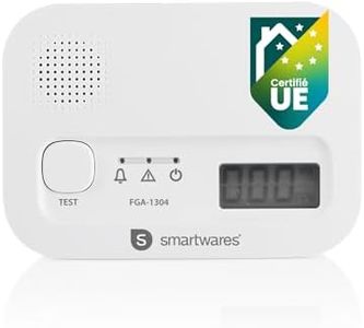 Smartwares Détecteur de monoxyde de Carbone FGA-13041 - Capteur 10 Ans - avec écran et Bouton de Test