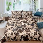 Full Size Various Pug Dog Duvet Cover Set Face Bedding Set Soft Microfiber Exotic Design Comforter Cover Set with Zipper 3pcs (1 Duvet Cover + 2 Pillow Cases)