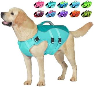 Petglad Dog Life Jacket, Reflective Dog Harness Life Vest with Rescue Handle for Swimming Boating, Adjustable High Buoyancy Flotation Swim Vest for Small Meium Large Dogs - Pine Green, XL