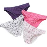 Just Essentials Women's Ladies Multipack of 4 Hi-Leg Briefs Cotton Floral Star Spot UK Seller - Purple/Pink - Size 12