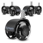Sytopia Office Chair Wheels With 11×22mm Pin, Universal Fit 2-Inch Castors Replacement, Dual Wheel Rubber Smooth & Silent Chair Casters Wheels - Set of 5 For Hardwood Carpet Floors, Black