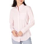 Amazon Essentials Women's Classic-Fit Long-Sleeve Button-Down Poplin Shirt, Pink Stripes, S