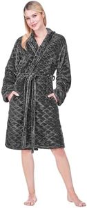 PAVILIA Dark Gray Womens Robes Lightweight Plus Size, Knee Length Plush Fluffy Shower Bathrobe for College Dorm Ladies, Soft Fuzzy Cozy with Pockets, 2XL/3XL