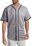 Hat and Beyond Mens Baseball Jersey Button Down Shirts Active Team Sports Uniforms, Gray, Medium