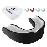 Sportout Gum Shield, Custom Mouldable Gel Fit Mouthguard, Sports Mouthguard with Transparent Case, Perfect for Karate, Lacrosse, Hockey, Football (Black & White, Size 1 - (6 to 12 Years Old))