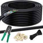 MutecPower 100m CAT 7 Outdoor waterproof Direct Burial Ethernet Network Cable - SFTP - 600 Mhz - Black 100 meter with Crimping tool, RJ45 connectors and Cable Ties