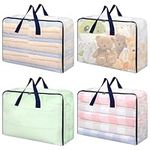 Rainmae 4 Pack Clear Storage Bags 50L Transparent Moving Totes 58 x 22 x 38 cm Clothes Bags with Double Zippers Sturdy Handles Moving Bag for Blankets, Toys, Comforters,Duvet and Comforters