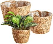 Juvale Seagrass Indoor Planter Set with Plastic Lining, 3 Small Woven Wicker Baskets for Plants, Flower (3 Sizes)