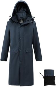 wantdo Mens Rain Jacket Waterproof with Hood Packable Long Rain Coat Lightweight Rainwear Raincoat, Navy, Large