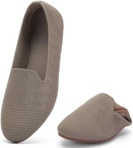 poemlady Women's Round Toe Knit Ballet Flats Casual Rubber Sole, A/Khaki 6.5
