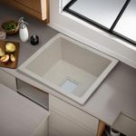 REMANENCE Granite Quartz Single Bowl Kitchen Sink With Drain Board, Drain Rack and PVC Waste Pipe-Flushmount/Undermount/Top Mounted Kitchen Sink (Ivory Sand, 16 x 18 x 9 Inches)