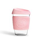 Neon Kactus Glass Coffee Cup | Reusable Glass Cup with Lid for Home or On the Go | Portable Coffee Cup | For Hot & Cold Drinks | Durable, Non-Permeable, Non-Slip, Splash-Proof | Pink Flamingo, 12oz