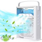 Portable Air Conditioner, Air Cooler Mini Cooling Fan, All-in-1 USB Desk Cooling Fan with 7 LED Lights Wind Speeds, 3 Spray Modes, Humidifier Fan for Home, Office, Bedroom, Car