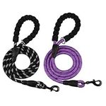 2 Pack Dog Leash 5 FT Heavy Duty Nylon Rope Dog Leash with Comfortable Padded Handle Sturdy Reflective Threads Strong Dog Leash for Medium Large Dogs (Black + Purple)