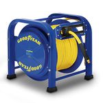 Goodyear Air Hose Reel Retractable 3/8" Inch x 100 Feet 300 Psi / 20 Bar Spring Driven Steel Elite Portable Quad Pod Heavy Duty Industrial Longest Premium Commercial Flex Hybrid Polymer