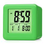 Plumeet Digital Alarm Clock Kids Alarm Clock with Snooze and Nightlight - Easy Setting Silicone Clock Display Time, Date - Loud Alarm Clock for Bedroom - Battery Powered (Green)