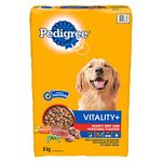 PEDIGREE VITALITY+ Adult Dry Dog Food, Hearty Beef and Vegetable, 8kg Bag